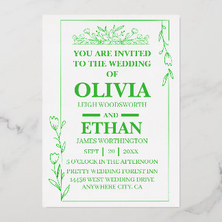 Elegante grüne florale Hochzeitseinladungsvorlage Folieneinladung