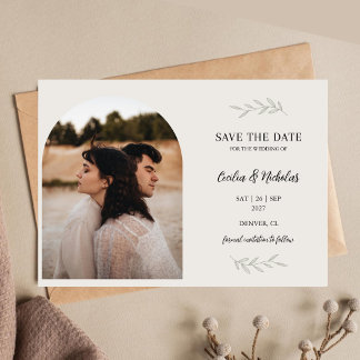 Elegante Grüne Florale Horizontale Hochzeitsfoto Save The Date