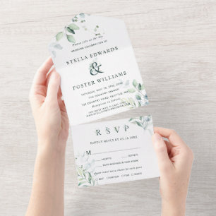 Elegante grüne Foliage Ampersand Hochzeit All In One Einladung