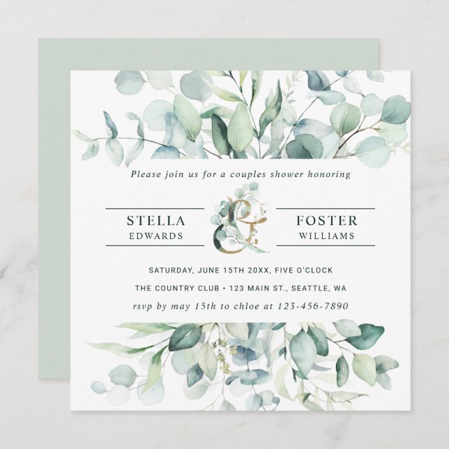 Elegante grüne Foliage Ampersand Paare Dusche Einladung (Vorne/Hinten)