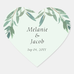 Elegante grüne Foliage Hochzeit Herz-Aufkleber