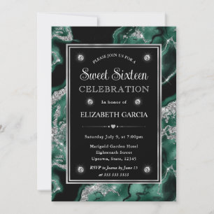 Elegante grüne Folie & Silber Glitter Achat Sweet  Einladung