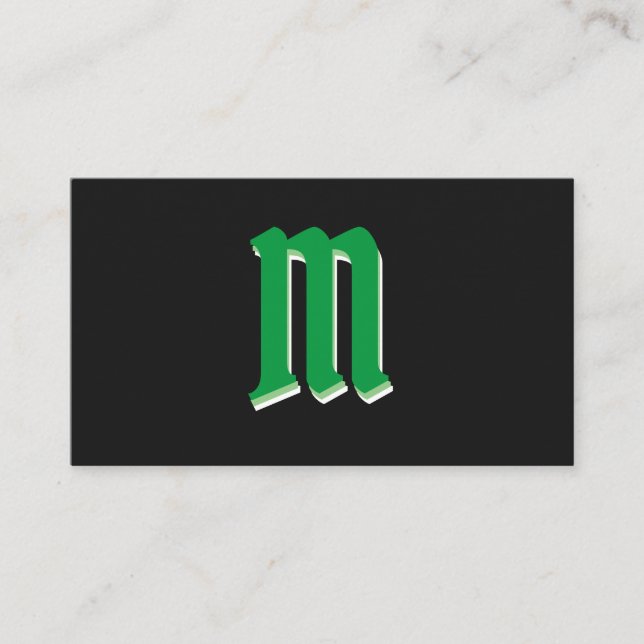 Elegante grüne Formen auf schwarzem Monogramm-3d-E Visitenkarte (Vorderseite)
