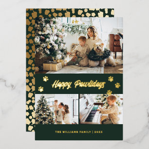 Elegante grüne Foto-Frohe Pawlidays Gold Folien Feiertagskarte