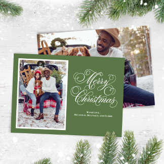 Elegante grüne Foto-Weihnachtsskript-Typografie Feiertagskarte