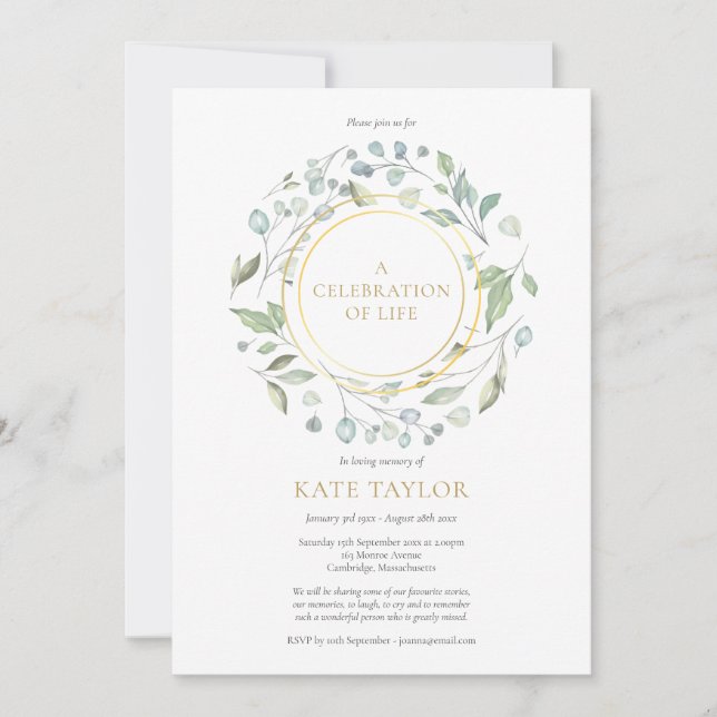 Elegante Grüne Garland Einladung (Vorderseite)