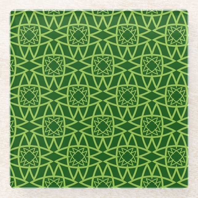 Elegante grüne geometrische Muster Glasuntersetzer (Vorderseite)