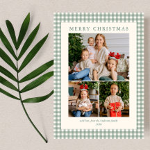 Elegante grüne Gingham-Karo-Weihnachten mit 3 Foto
