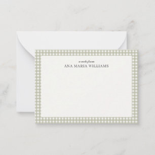 Elegante grüne Gingham-Name-Karte Mitteilungskarte