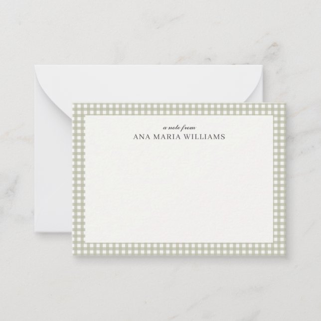 Elegante grüne Gingham-Name-Karte Mitteilungskarte (Vorderseite)