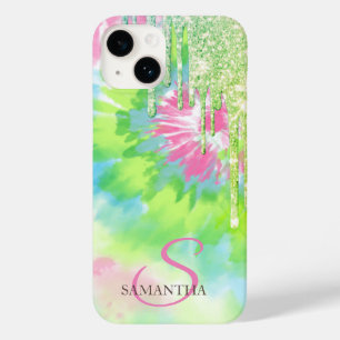 Elegante grüne Glitter-Tropfen Tie Dye Case-Mate iPhone 14 Hülle