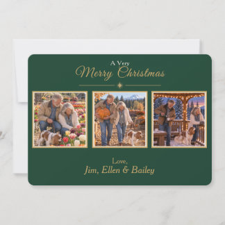 Elegante grüne Gold 3 Foto Familien-Weihnachtskart Feiertagskarte