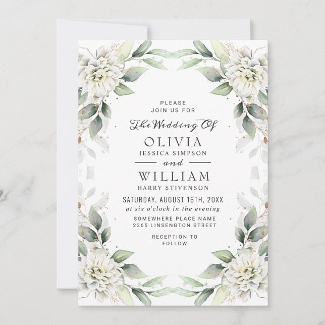 Elegante Grüne Goldene Grüne Blumenzwiebeldörfchen Einladung (Vorderseite)