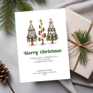 Elegante grüne goldene Leoparden-Weihnachtsbaum-Gr Feiertagskarte