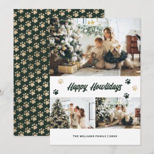 Elegante grüne goldene Pfoten Foto Frohe Howlidays Feiertagskarte