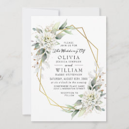Elegante Grüne Goldene Wasserfarbenwelt Hochzeit Einladung