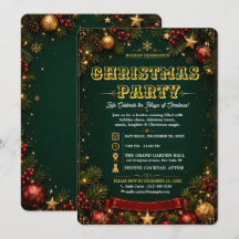 Elegante grüne goldene Weihnachtsfeier-Einladung
