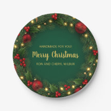 Elegante grüne goldene Weihnachtsfeier-Papierplatt