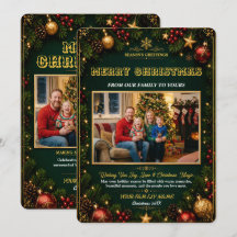 Elegante grüne goldene Weihnachtsfeiertag-Fotokart