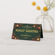 Elegante grüne goldene Weihnachtsplatzkarte