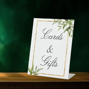 Elegante Grüne goldene Weinkarte und Geschenke Sockelschild