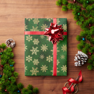 Elegante grüne Goldfolie süße Schneeflocken Weihna Geschenkpapier