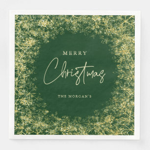 Elegante grüne Goldschneeflocken Weihnachten Serviette