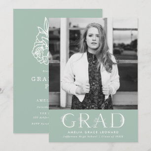 Elegante grüne Graduierungspartei für Blumenmuster Einladung