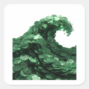 Elegante grüne GREEN COINS WAVE-Geschenkaufkleber Quadratischer Aufkleber