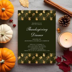 Elegante grüne Herbstblätter Thanksgiving-Dinner Einladung