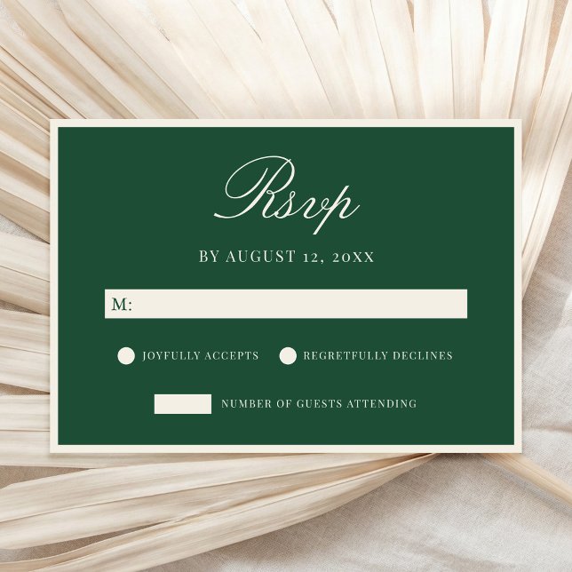 Elegante grüne Hochzeit im Old-Money-Stil RSVP Karte (Von Creator hochgeladen)