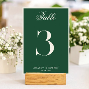 Elegante grüne Hochzeit im Stil des alten Geldes Tischnummer