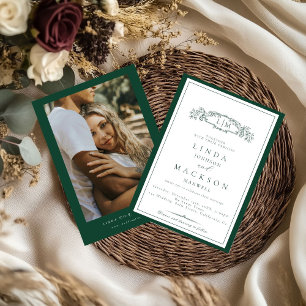 Elegante grüne Hochzeit mit Monogramm   Einladung