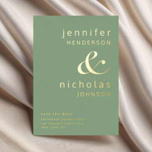Elegante grüne Hochzeit Save The Date Gold Folieneinladung