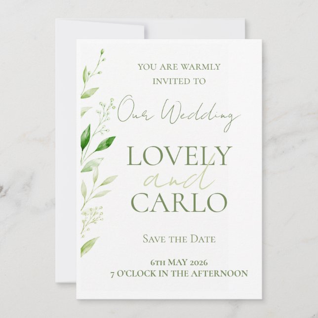 Elegante Grüne Hochzeitseinladung (Vorderseite)