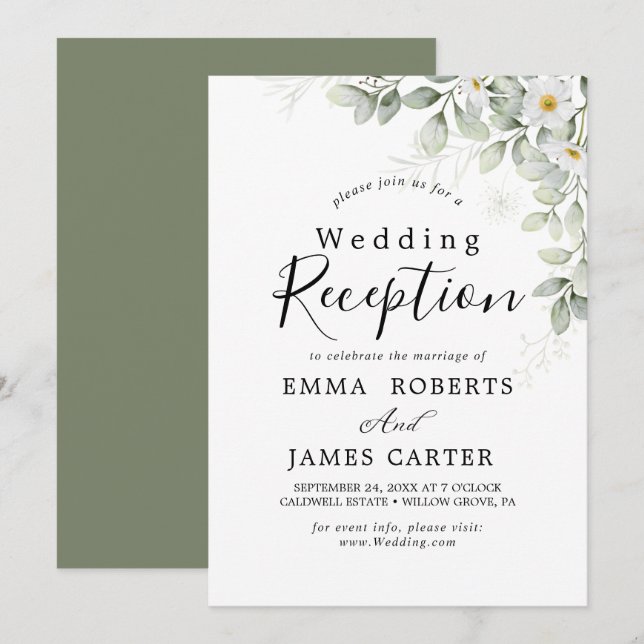 Elegante Grüne Hochzeitsempfehlung Einladung (Vorne/Hinten)