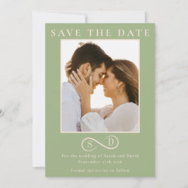 Elegante grüne Infinity-Monogramm-Hochzeitseinladu Save The Date