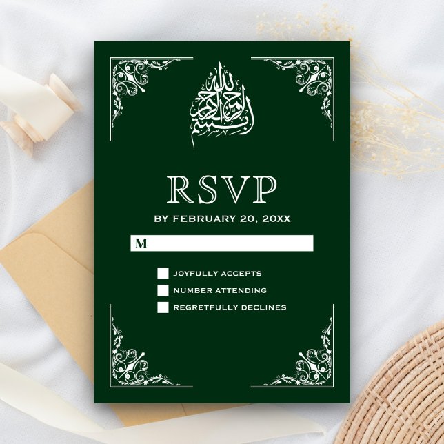 Elegante grüne islamische Hochzeit RSVP Karte (Von Creator hochgeladen)