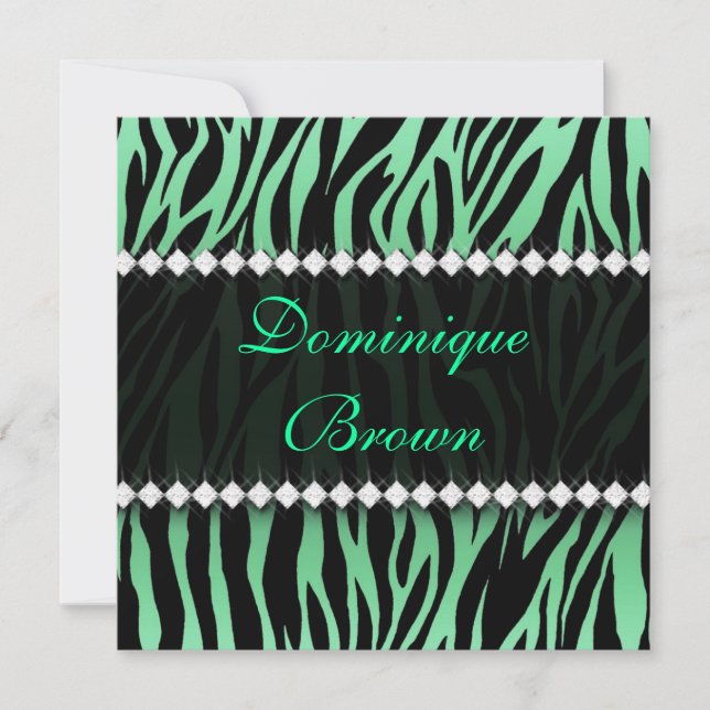 Elegante grüne Juwelen Zebra Einladung (Vorderseite)