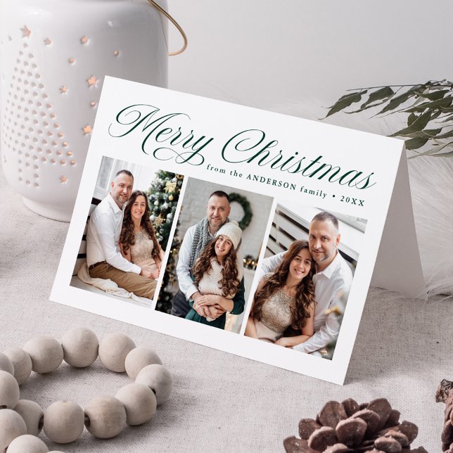 Elegante grüne Kalligrafie Frohe Weihnachten 3 Fot (Von Creator hochgeladen)