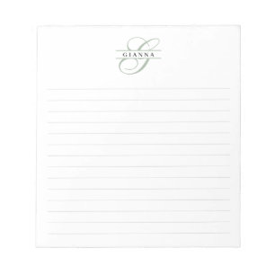 Elegante grüne Kalligrafie geteiltes Monogramm lin Notizblock