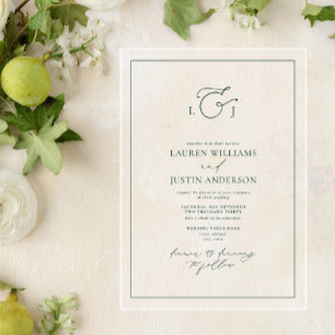 Elegante grüne Kalligrafie-Monogramm-Hochzeit Acryleinladungen