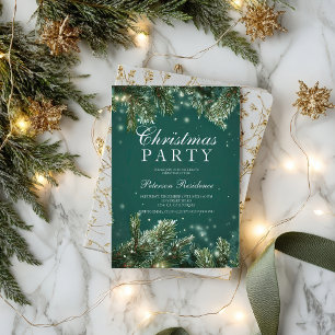 Elegante grüne Kiefern-Schnee-Weihnachtsfeier Einladung