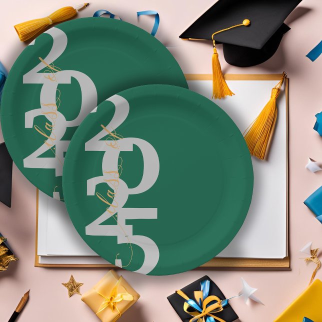 Elegante Grüne Klasse der Graduationspartei 2025 Pappteller (Elegant Green Class of 2025 Graduation Party Paper Plates)