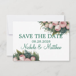 Elegante grüne Kruste Rosa Buds Wedding Save The Date