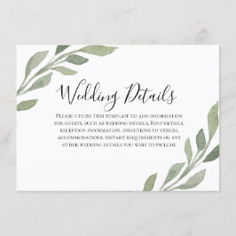 Elegante Grüne Leaf Hochzeitsempfehlung Details Begleitkarte