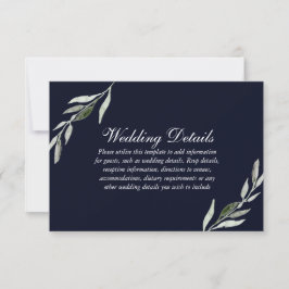 Elegante, grüne Leaf Navy Blue Wedding Reception Einladung