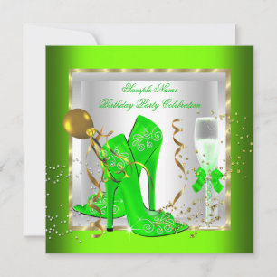 Elegante grüne Limette Gold Glitter Geburtstagsfei Einladung