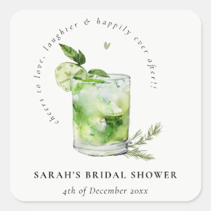 Elegante grüne Margarita-Cocktail-Brautabschiedspa Quadratischer Aufkleber
