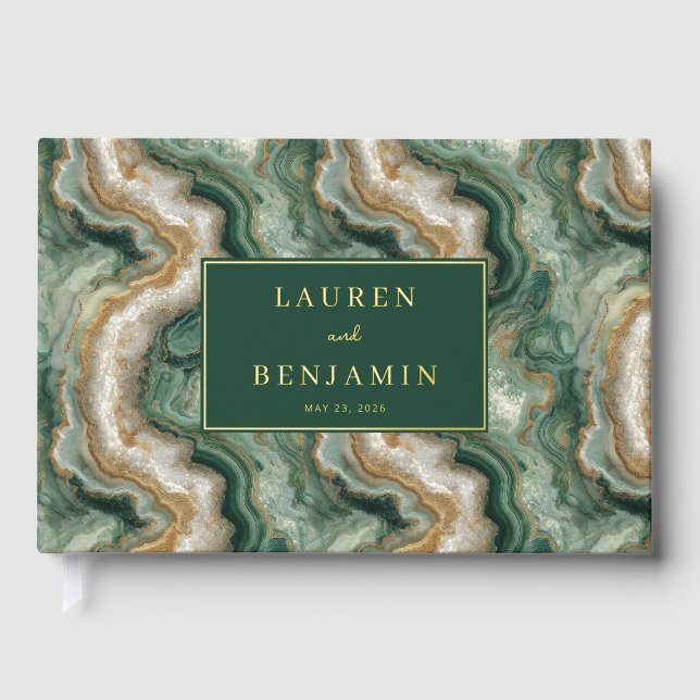 Elegante grüne marmorierte Wellen Gästebuch (Vorderseite)
